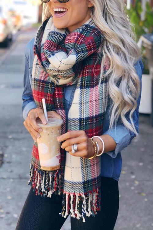 Plaid Tassels Scarf