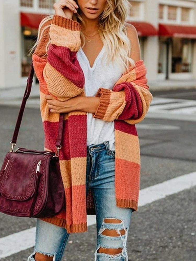 翻译0914 Bat Sleeve Rainbow Striped Cardigan