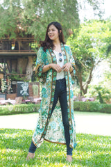 Boho Robe, Kimono Robe,  Beach Cover up, Blue Flamingo