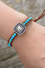 Boho Bracelet, Leather Wrap Bracelet, Weave Bracelet , Blue Silver