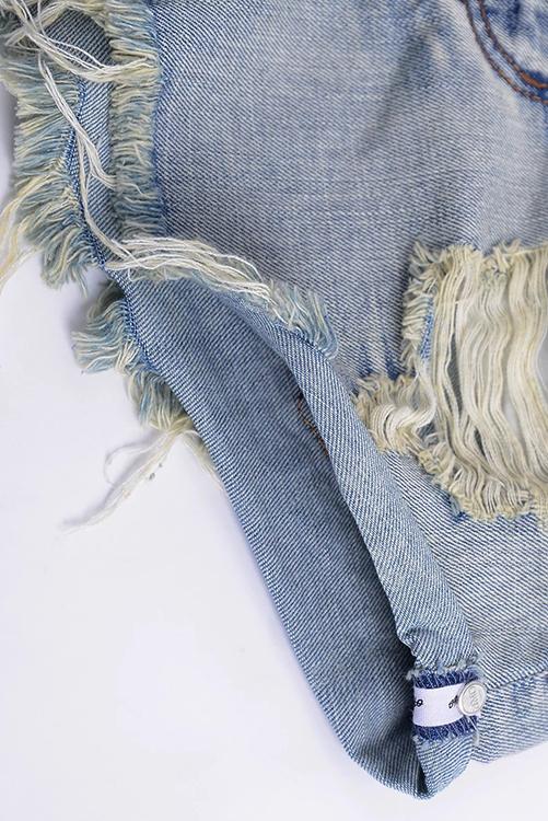 Ripped Button Denim Shorts
