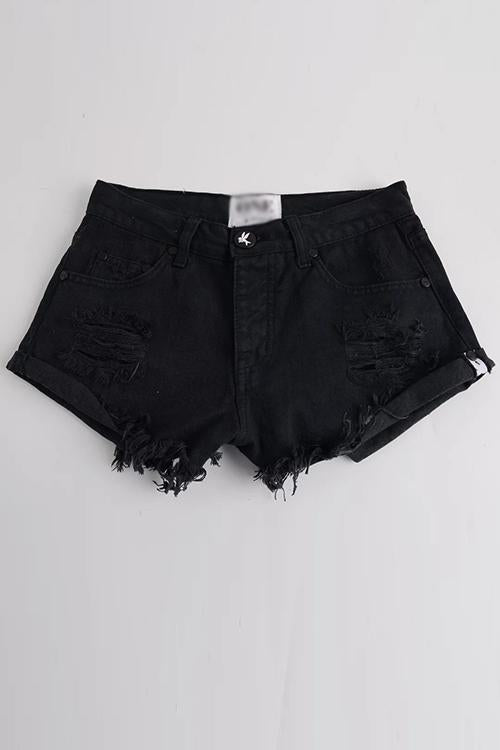 Ripped Button Denim Shorts