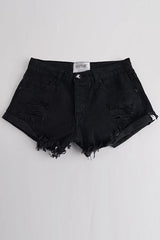 Ripped Button Denim Shorts