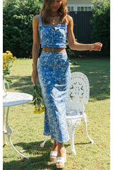 Boho Two Piece Set, Two Piece Skirt Set, Bubble Blue Sweet Daisy
