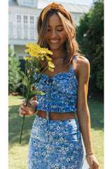 Boho Two Piece Set, Two Piece Skirt Set, Bubble Blue Sweet Daisy