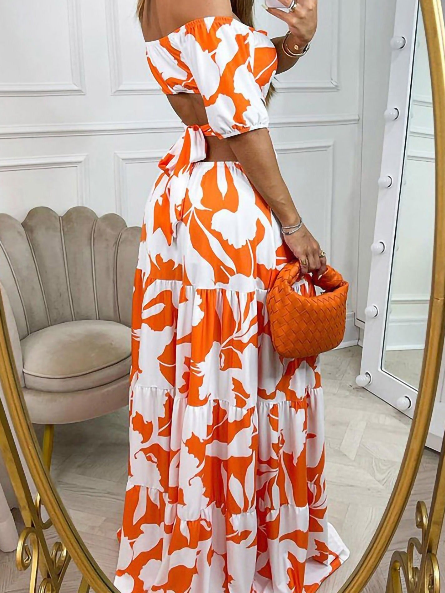 Women's Dresses Tropical Print Off Shoulder Cut Out Maxi Dresses Beachwear