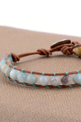 Boho Bracelet, Leather Wrap Bracelet, Weave Bracelet, Blue Amazonite