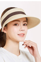 Boho Hat, Sun Hat, Beach Hat, Shade Visor Beige Pink Navy Straw Cap