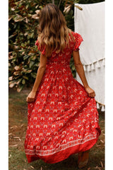 Boho Maxi Dress, Sundress, Wrap Dress, Red Ruby