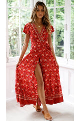 Boho Maxi Dress, Sundress, Wrap Dress, Red Ruby