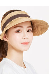Boho Hat, Sun Hat, Beach Hat, Shade Visor Beige Pink Navy Straw Cap