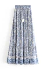 Boho Skirt, Hippie Skirts, Maxi Skirt, Wild Flower Blue Sky