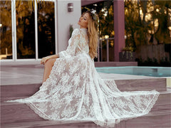 Boho Robe, Lace Gown Robe, Sexy Lingerie Robes, Sofia Robe in White