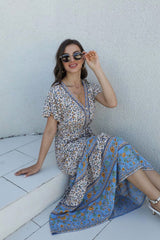 Boho Maxi Dress, Sundress, Blue Delphine