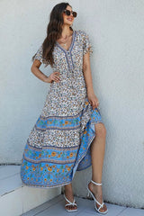Boho Maxi Dress, Sundress, Blue Delphine