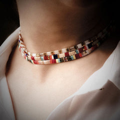 Boho Necklace, Tila Bead Choker, Color of Life