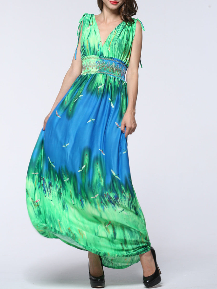 Slimming Alluring Sexy Deep V-Neck Maxi Dress