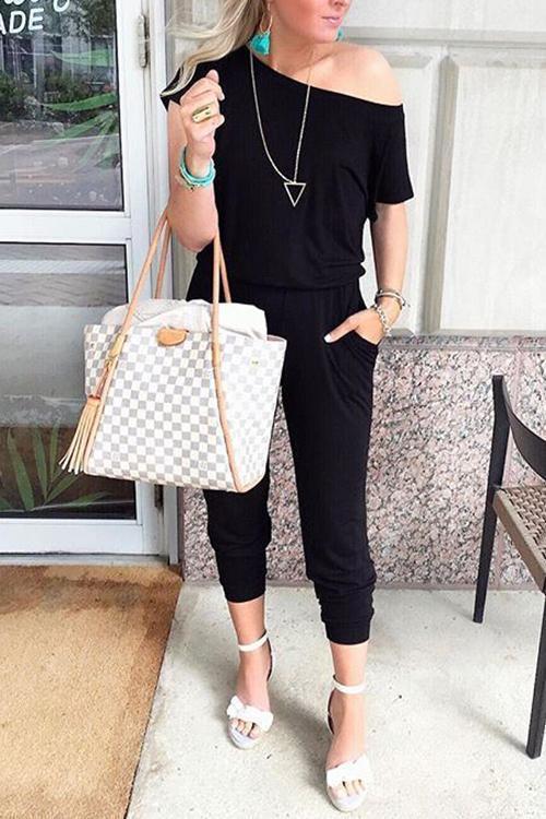 One Shoulder Short Sleeve Jumpsuit