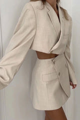 Vintage  Two Piece Set, Matching Crop Blazer and Mini Skirt, Charlotte in White Ivory
