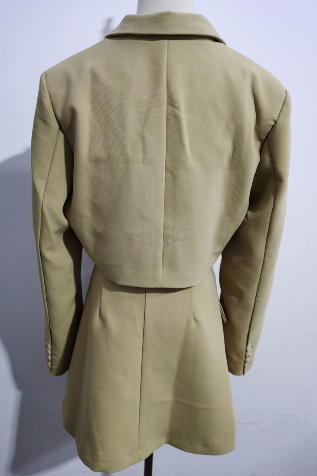 Vintage  Two Piece Set, Matching Crop Blazer and Mini Skirt, Charlotte in Fawn Beige and Green