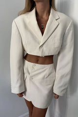 Vintage  Two Piece Set, Matching Crop Blazer and Mini Skirt, Charlotte in White Ivory