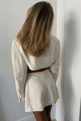 Vintage  Two Piece Set, Matching Crop Blazer and Mini Skirt, Charlotte in White Ivory