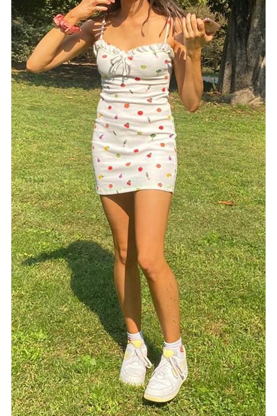 Boho Two Piece Set, Cardigan and  Dress, White Mix Fruit
