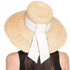 Boho Hat, Beach Sun Hat, Retro Straw Hat Anna with Ribbon  Beige and Black