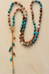 Boho Necklace, Mala Necklace, Blue & Brown Imperial Jaspers