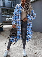 Pocketed Plaid Long Blouse