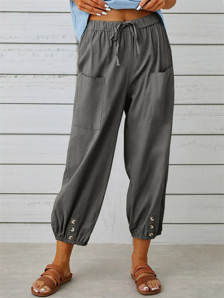 New Loose Type Comfortable Casual Mid-waist Button Cotton Linen Pants Nine-quarter Pants Wide Leg Women's Pants S,M,L,XL,XXL,3XL,4XL,5XL