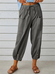 New Loose Type Comfortable Casual Mid-waist Button Cotton Linen Pants Nine-quarter Pants Wide Leg Women's Pants S,M,L,XL,XXL,3XL,4XL,5XL