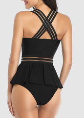 Cross Back Solid Color Tankini Set