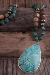 Boho Necklace, RH India Agated  Green Oval Natural Stone