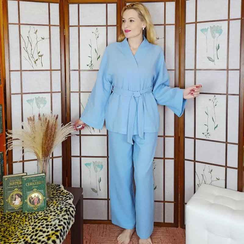 Boho Pajamas, Pajamas Sets for Women, Emily Cotton  in Green, Brown and Gray