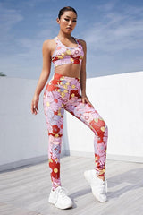 Yoga Set, Yoga Legging, Printed Workout Set Top and Legging, Smoke in Red Peony
