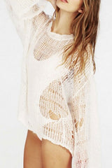 Boho Sweater, Knit Sweater, Sexy Her Me in White