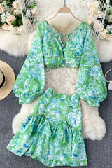Vintage Two Piece Set, Boho Matching Two Piece Skirt Set, Alibaba in Green, Pink, Yellow