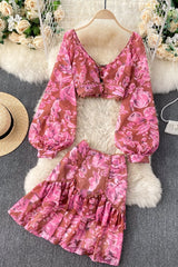 Vintage Two Piece Set, Boho Matching Two Piece Skirt Set, Alibaba in Green, Pink, Yellow
