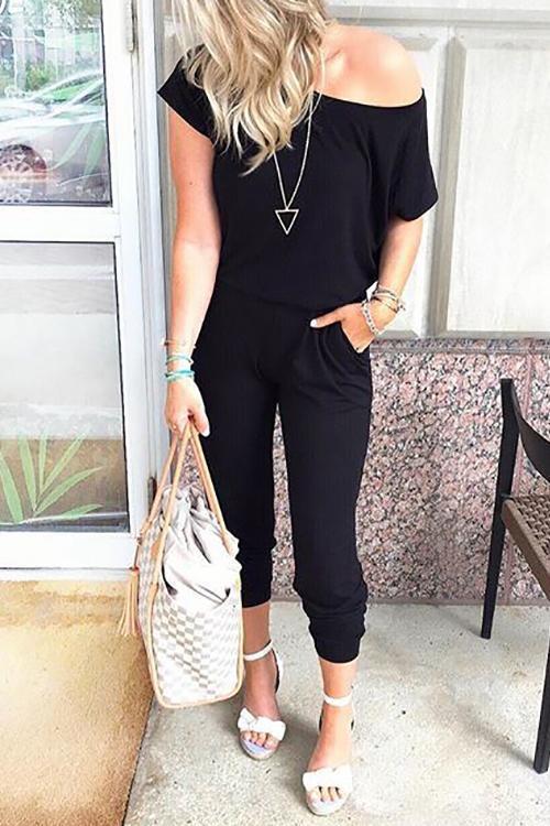 One Shoulder Short Sleeve Jumpsuit