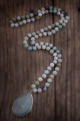 Boho Necklace, RH Rose Quart Amazonite, Oval Blue Pink Natural Stone