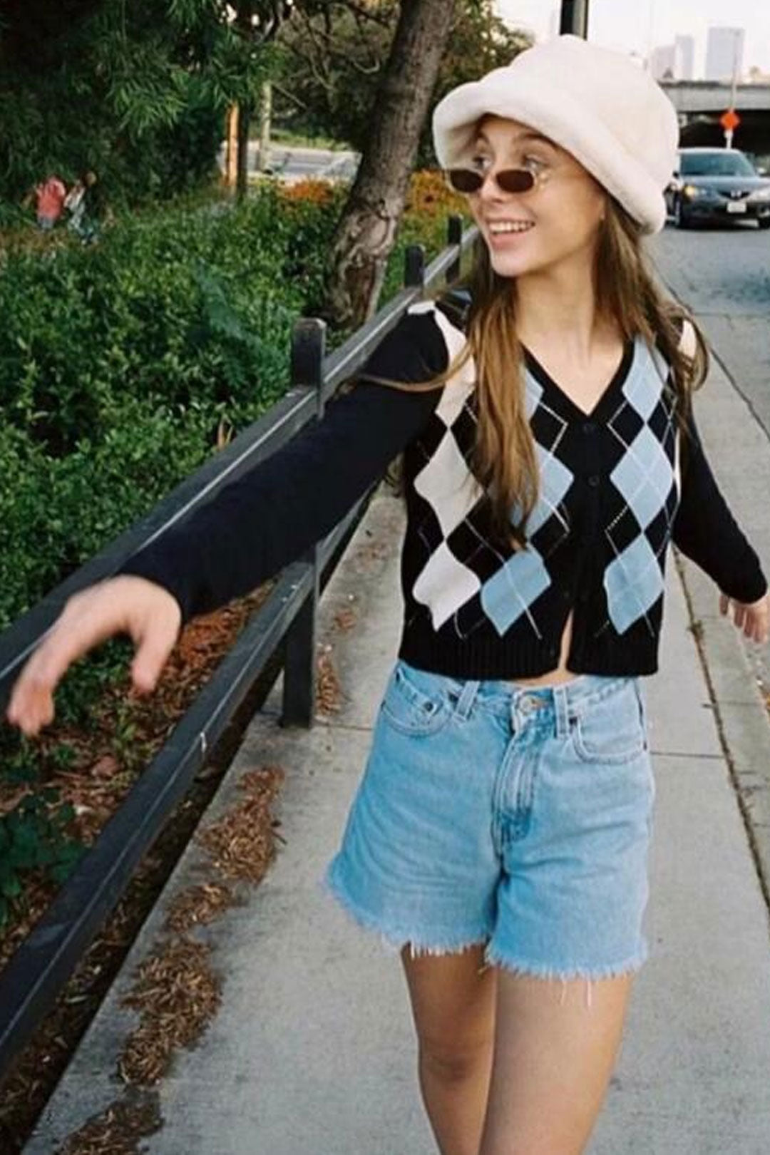 Boho Cardigan, Retro Knit Cardigan, Blue Check