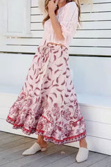 Boho Skirt, Hippie Skirts, Maxi Skirt, Feather in Pink