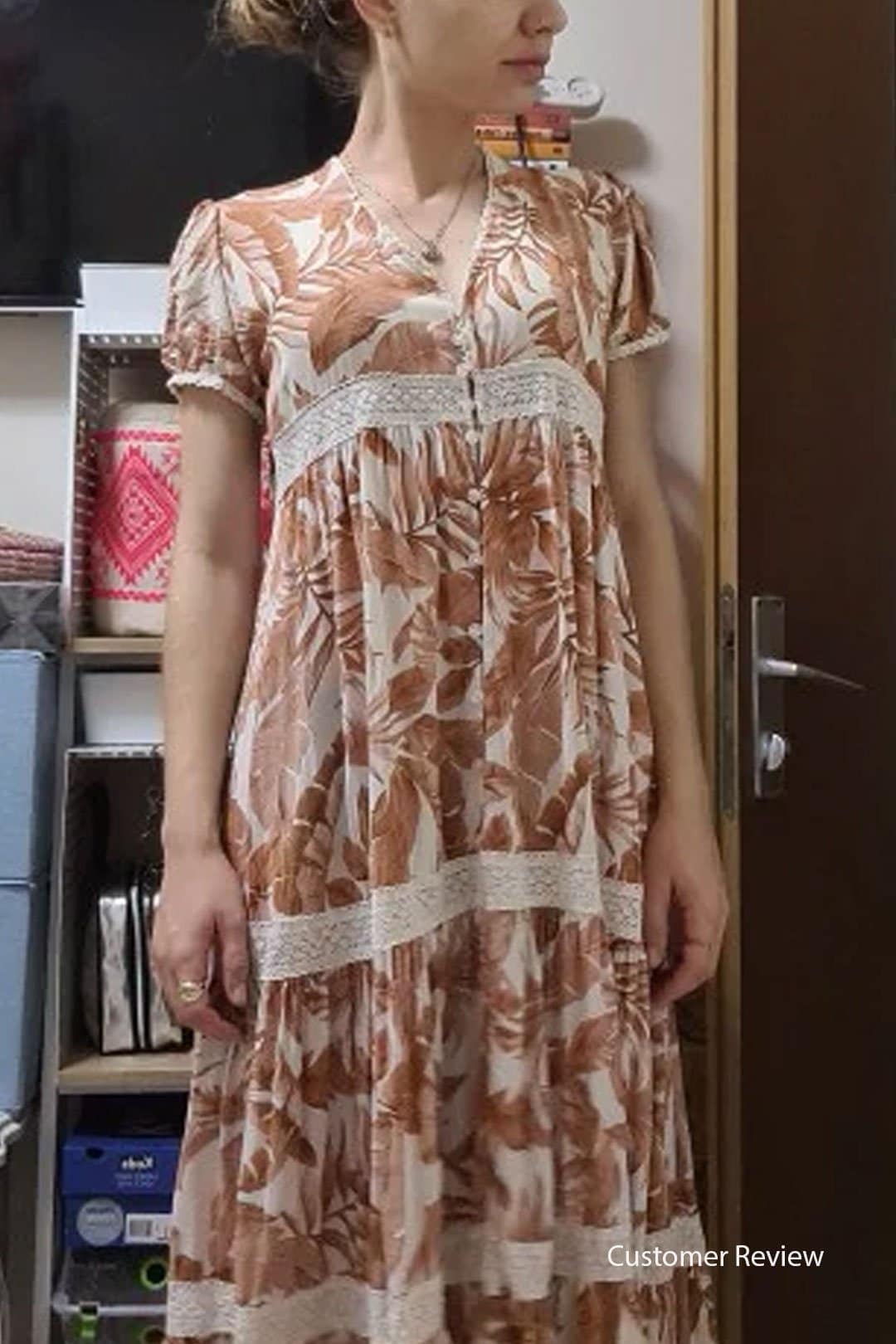 Boho Midi Dress, Tropical Forest in Dry Leave