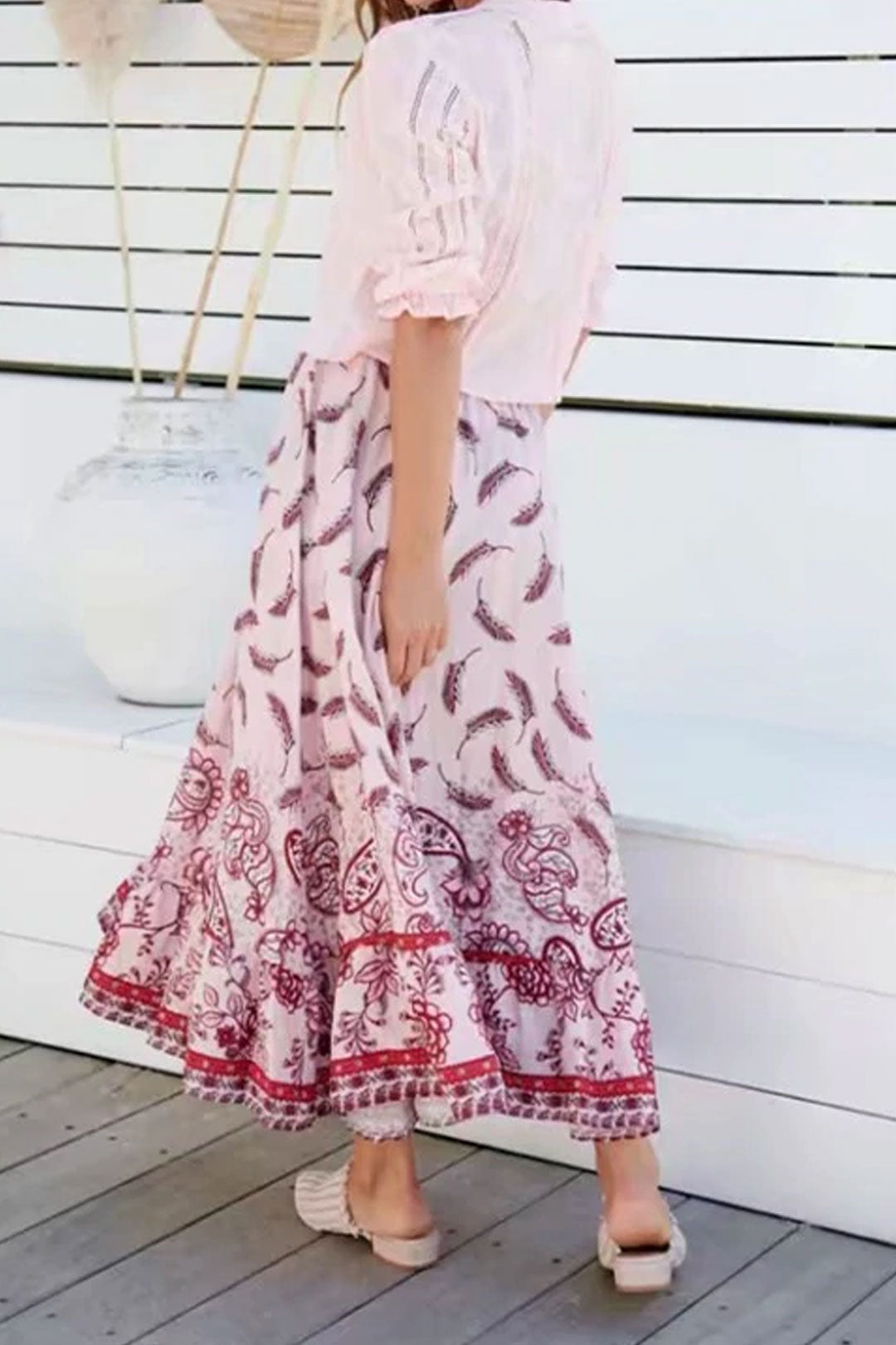 Boho Skirt, Hippie Skirts, Maxi Skirt, Feather in Pink