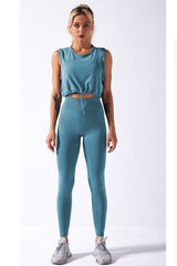 Yoga Set, Yoga Legging, Printed Workout Set Top and Legging, Kaylee in Blue