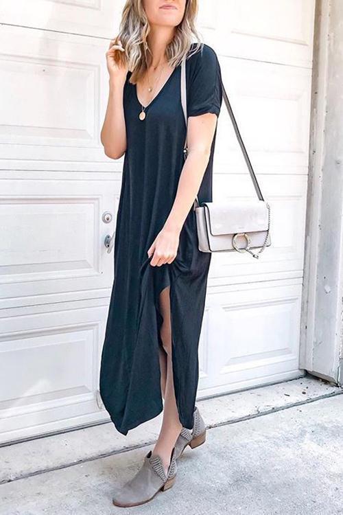 V Neck Side Slit Maxi Dress