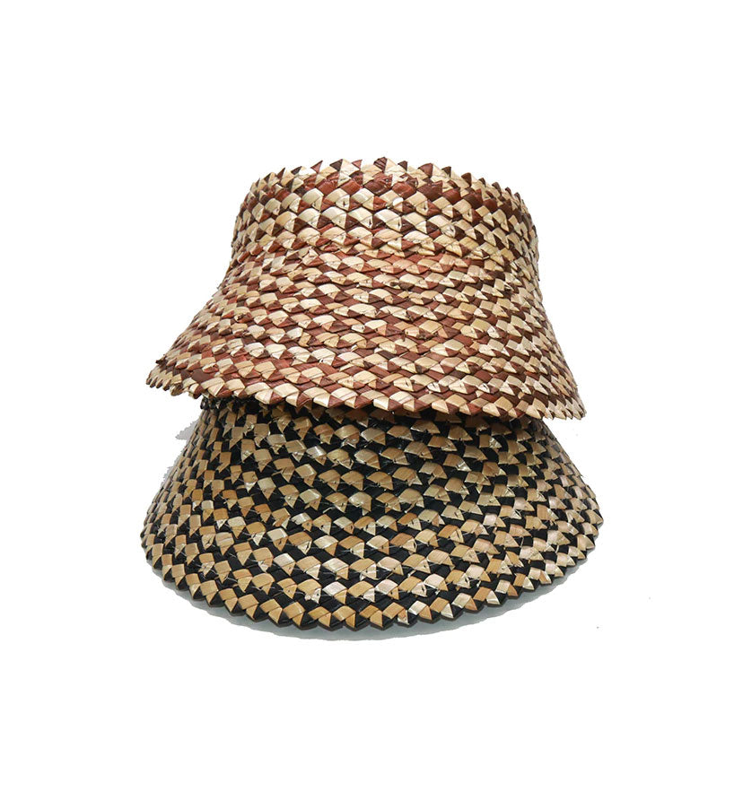 Boho Hat, Sun Hat, Beach Hat, Shade Visor Beige Straw Cap, Two-tone Black Coffee
