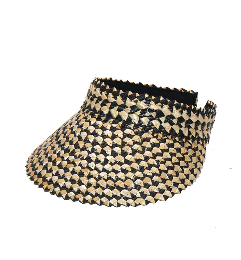 Boho Hat, Sun Hat, Beach Hat, Shade Visor Beige Straw Cap, Two-tone Black Coffee
