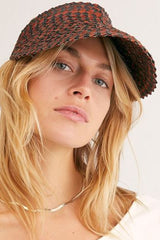 Boho Hat, Sun Hat, Beach Hat, Shade Visor Beige Straw Cap, Two-tone Black Coffee